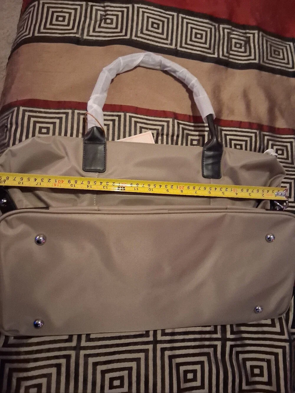 Ecosusi Travel tote overnight bag, two-tone design khaki/tan canvas-style body